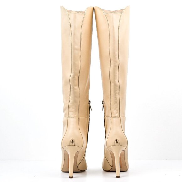 Sam Edelman Women Shauna Eggshell leather Zip Round Heel Tall Boots sz 10 - Picture 4 of 9